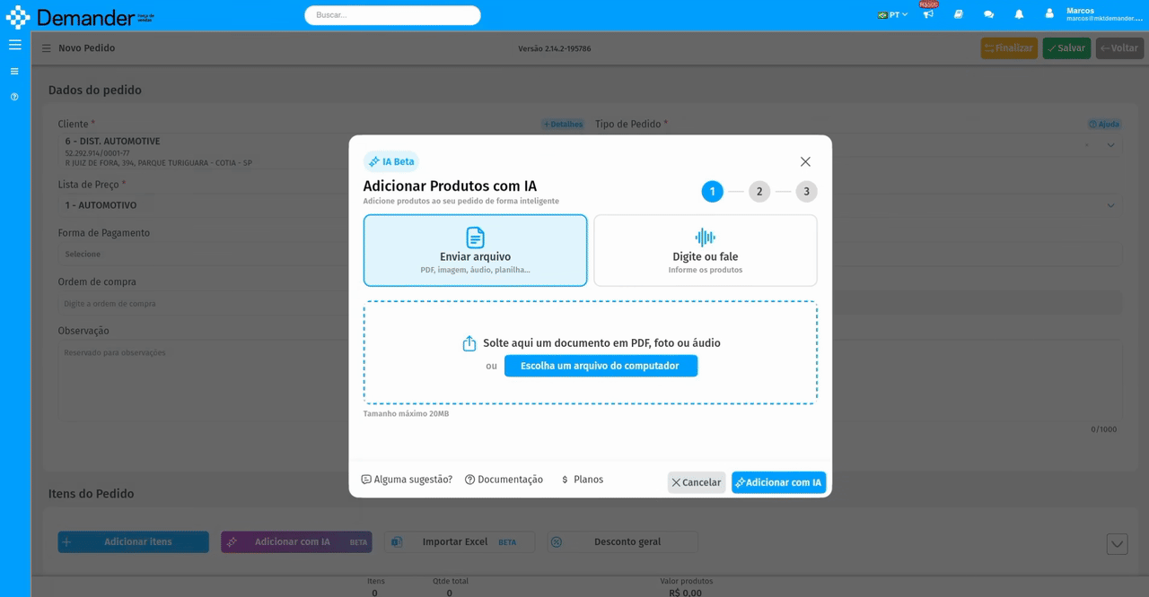 Demander IA Importacao de PDF