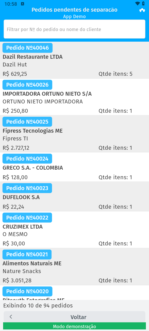 Separação de pedidos