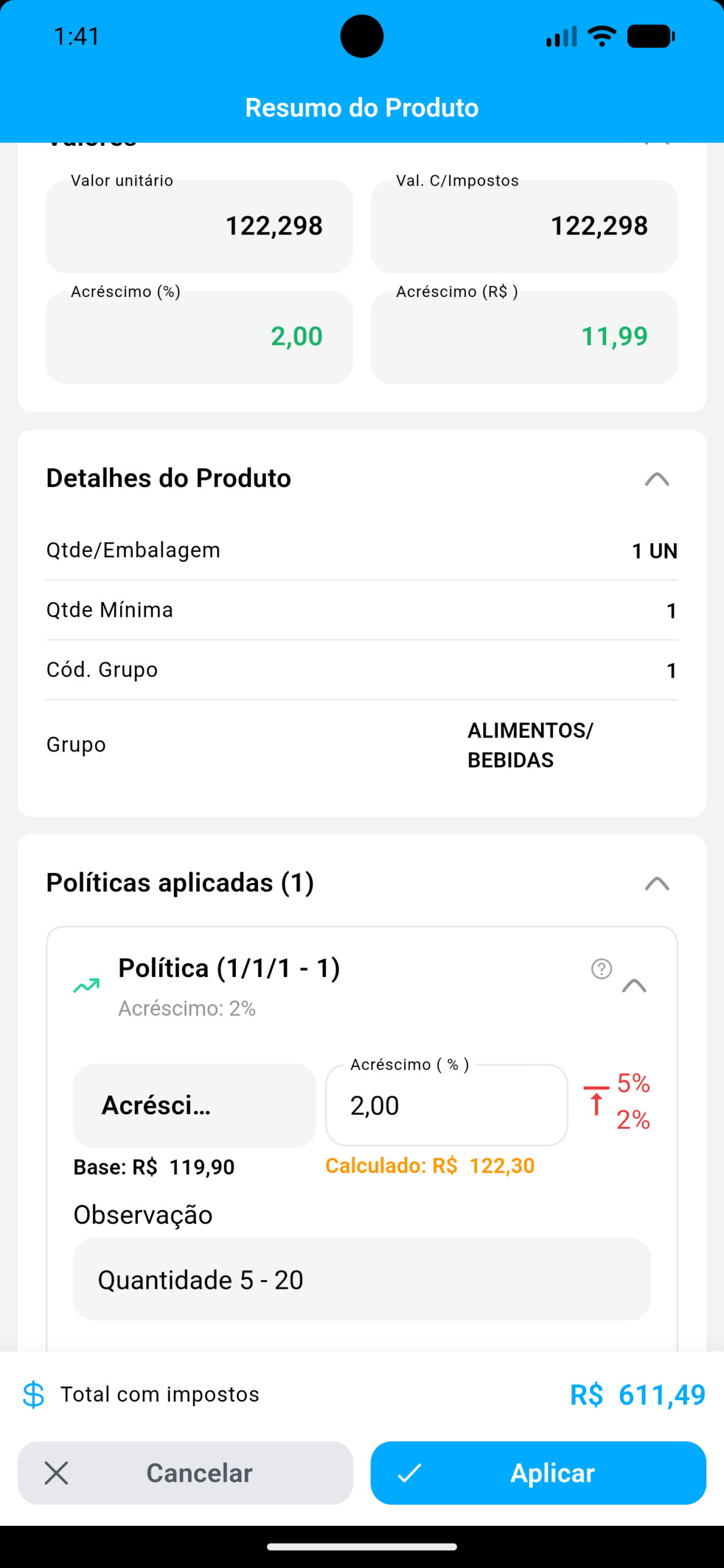 Acréscimo ou Desconto