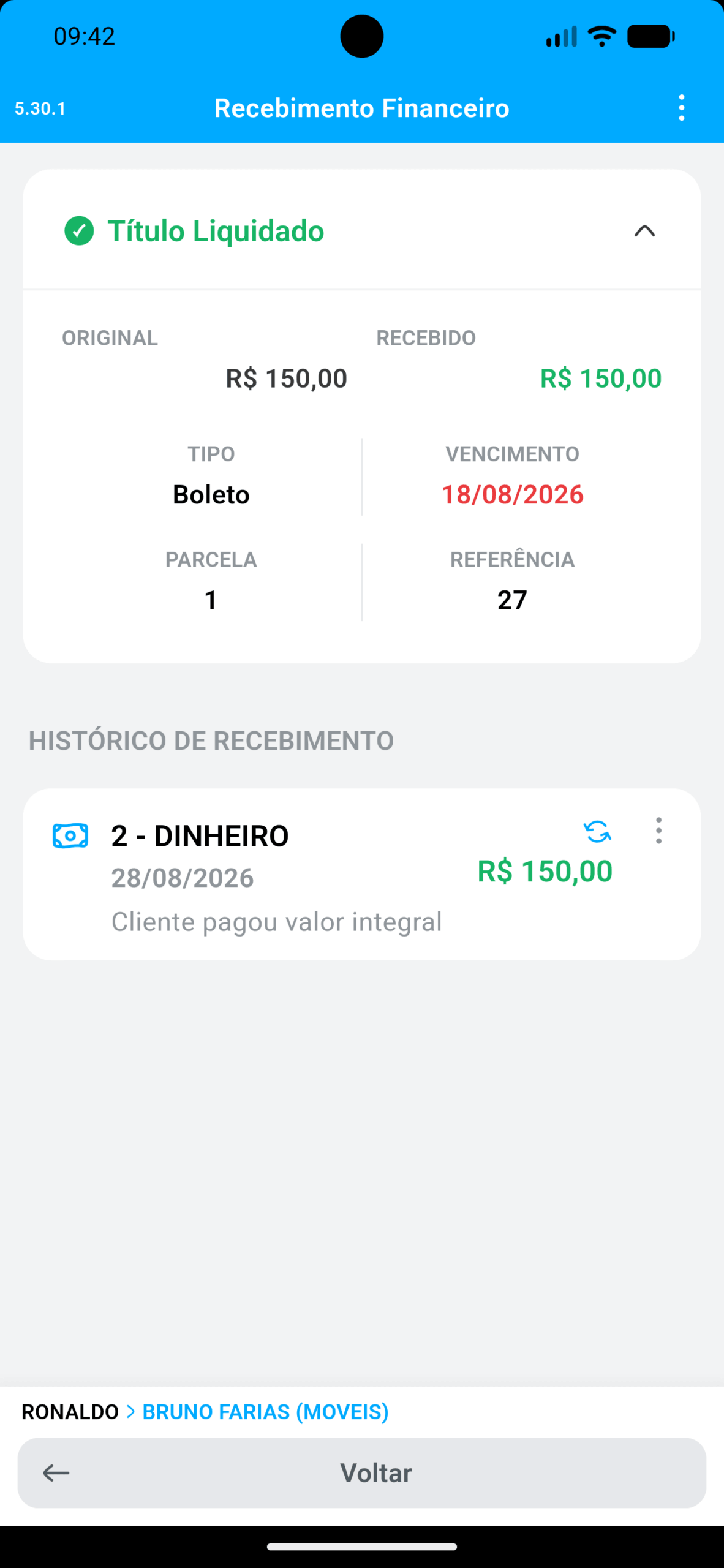 Recebimento financeiro